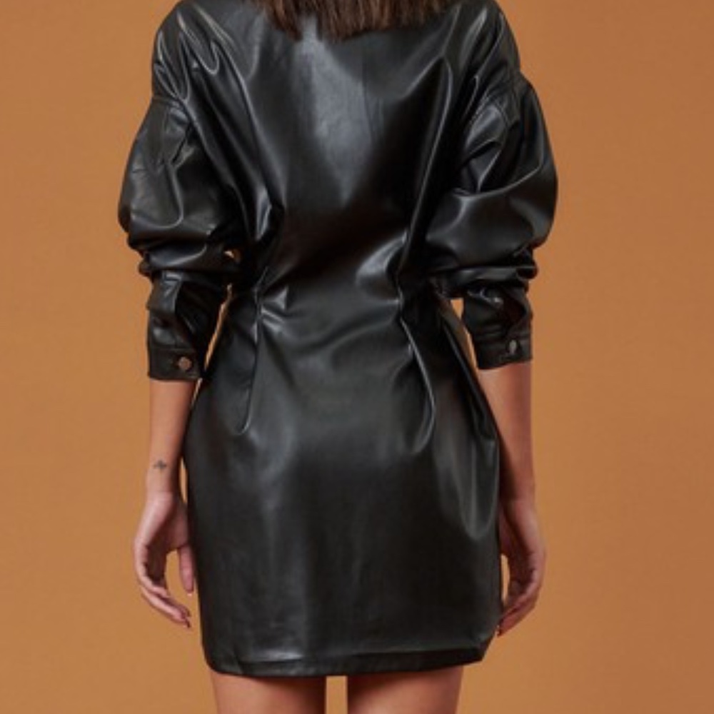FAUX LEATHER LONG SLEEVE MINI DRESS - Picture 7 of 8